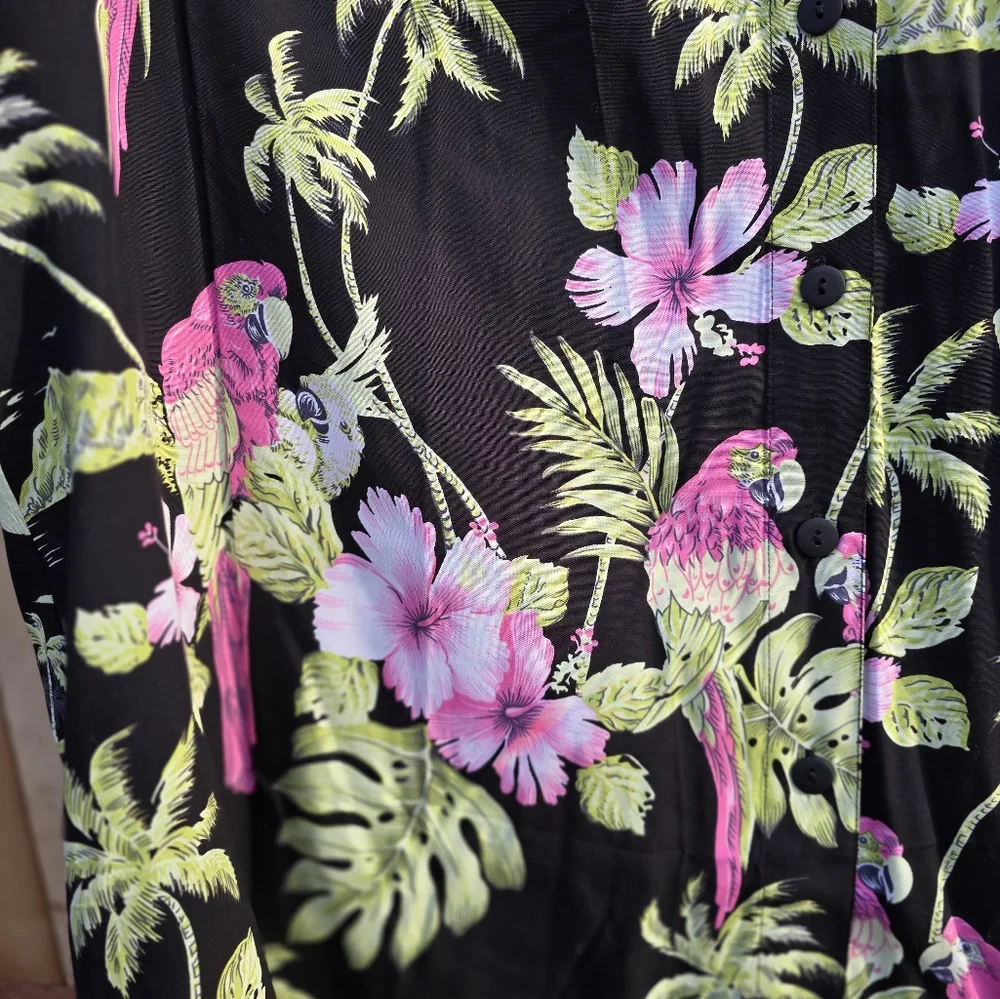 Pink‎ and Green Dress Shirt with Tropical Floral Pattern